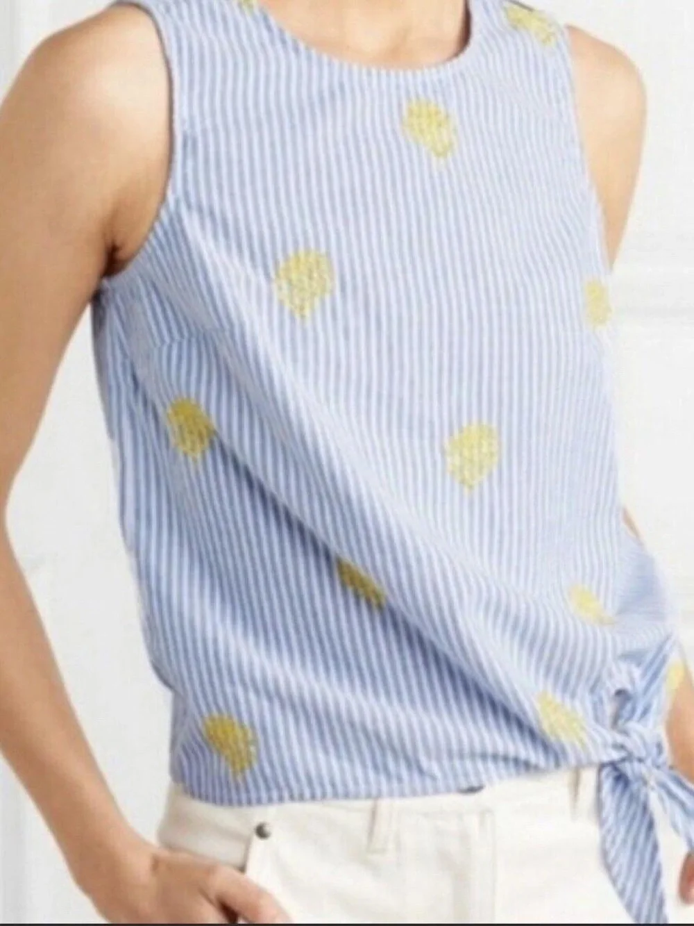 J. Crew Pineapple Embroidered Striped Sleeveless Tank Top